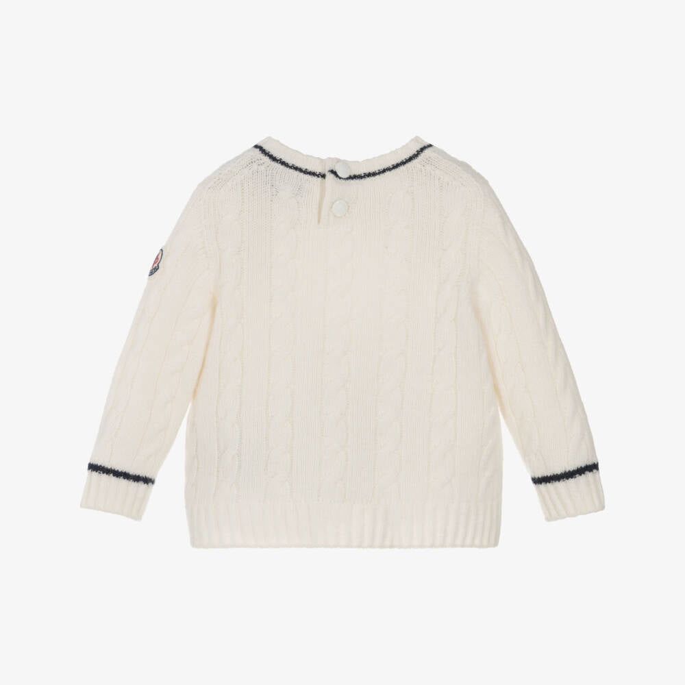 Baby Boys White Wool Knit Sweater