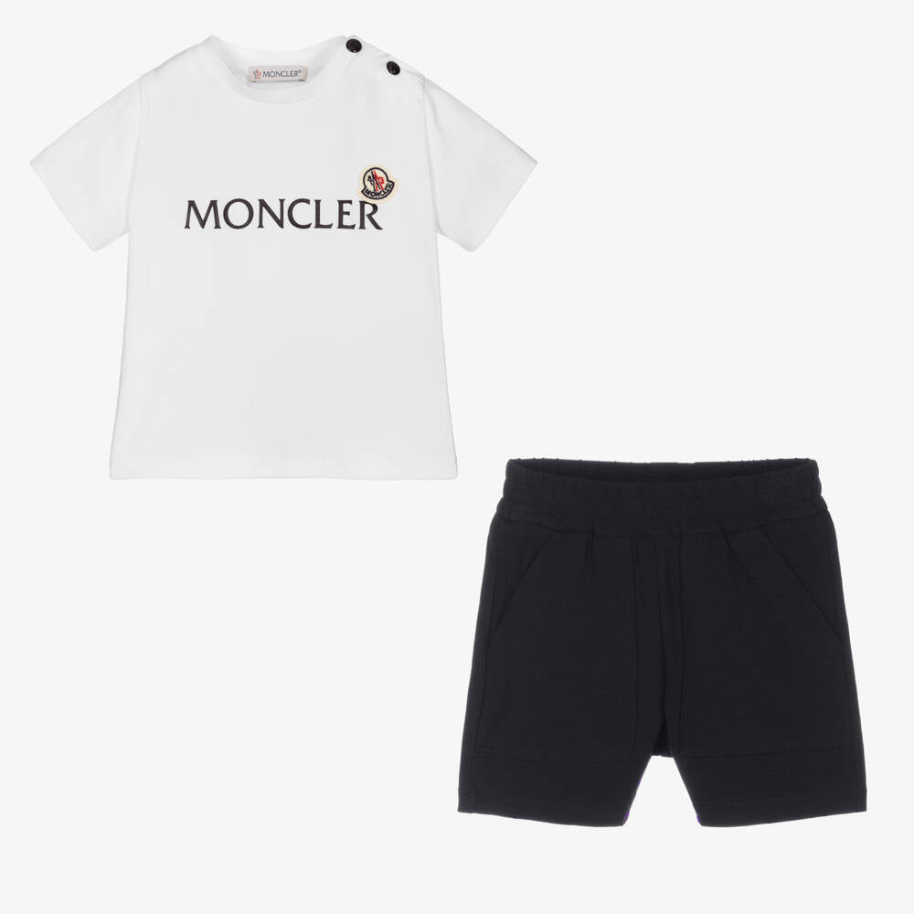 Baby Boys White & Dark Blue Cotton Set