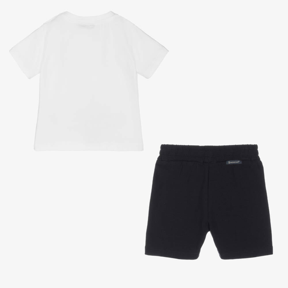 Baby Boys White & Dark Blue Cotton Set