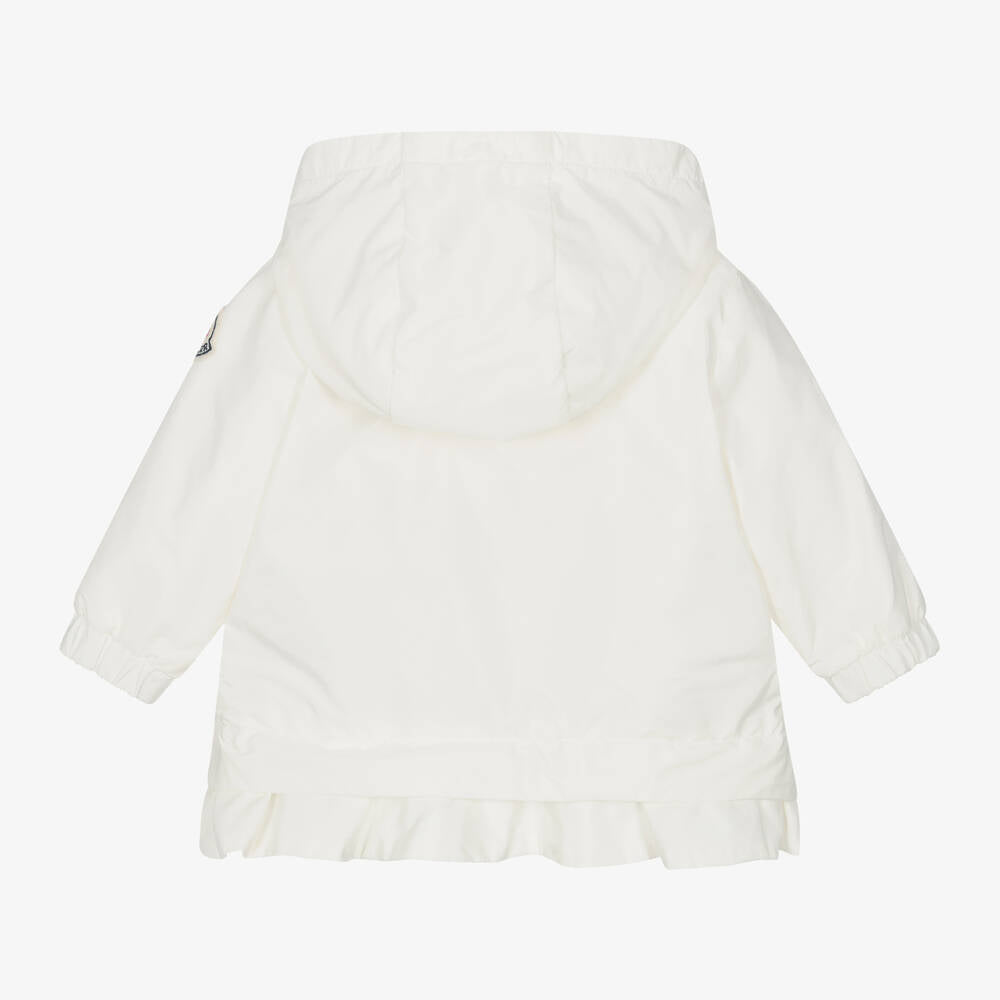 Baby Girls White Hooded Zip-Up Jacket
