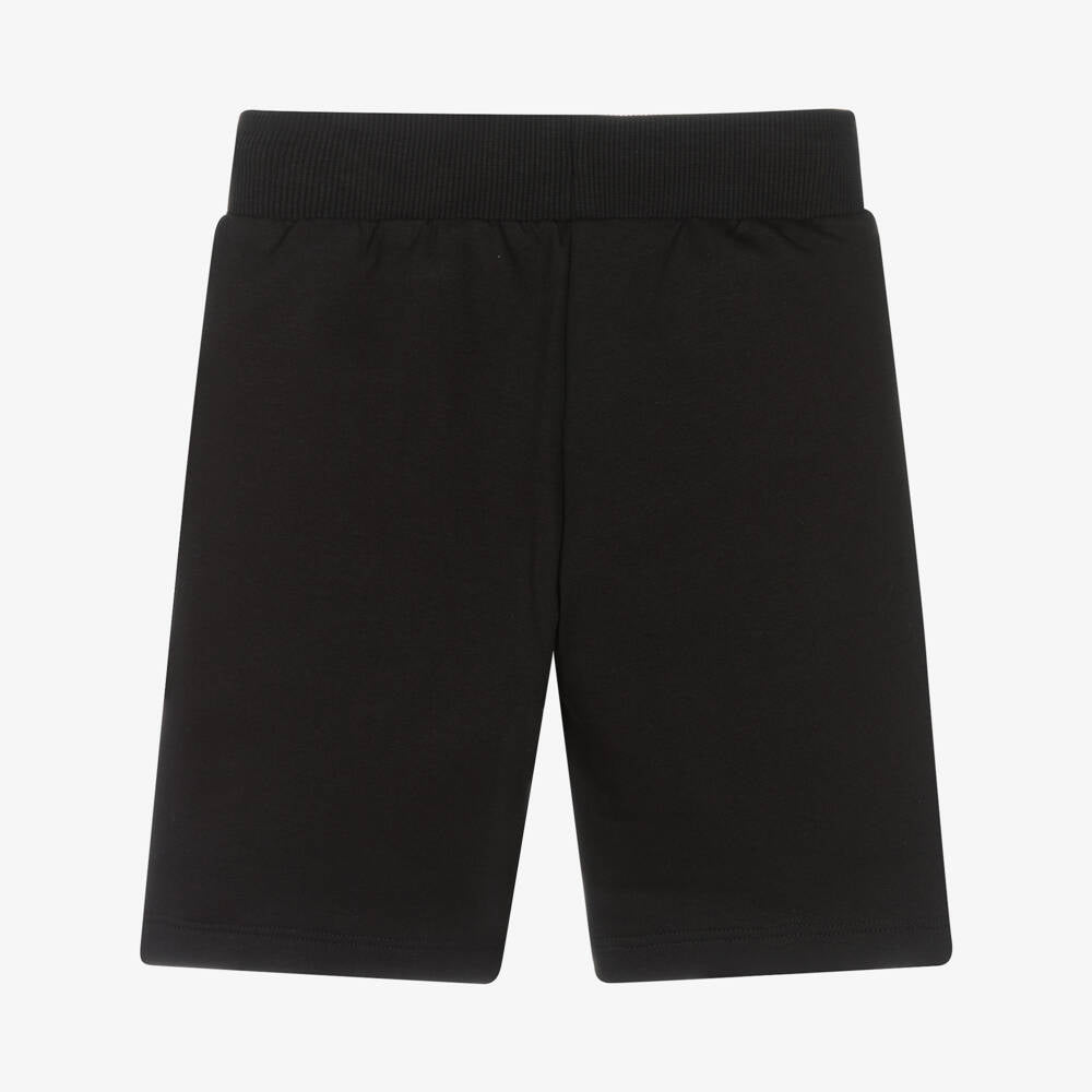 Boys Black Printed Logo Cotton Shorts