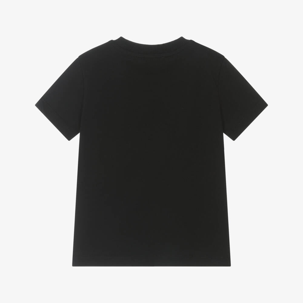 Boys & Girls Black Printed Logo Cotton T-Shirt