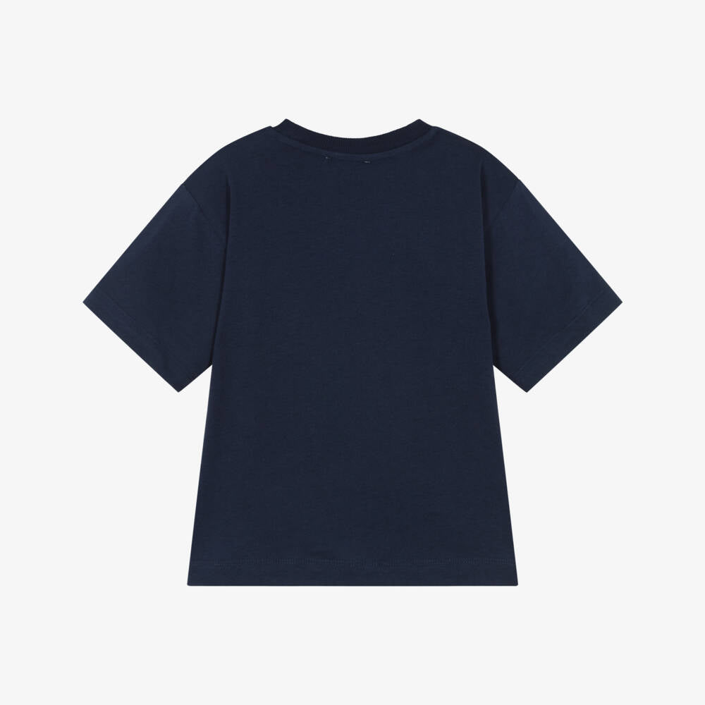 Boys & Girls Navy Blue Printed Logo Cotton T-Shirt