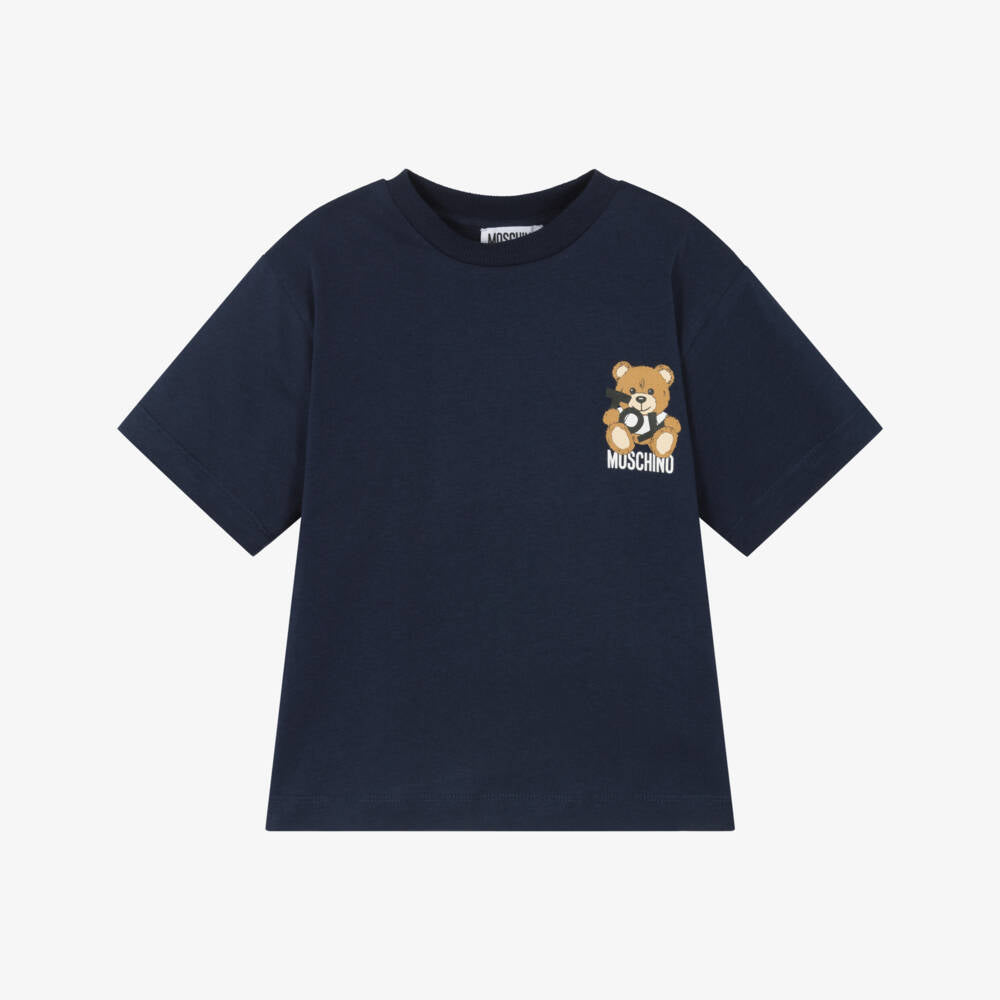 Boys & Girls Navy Blue Printed Logo Cotton T-Shirt