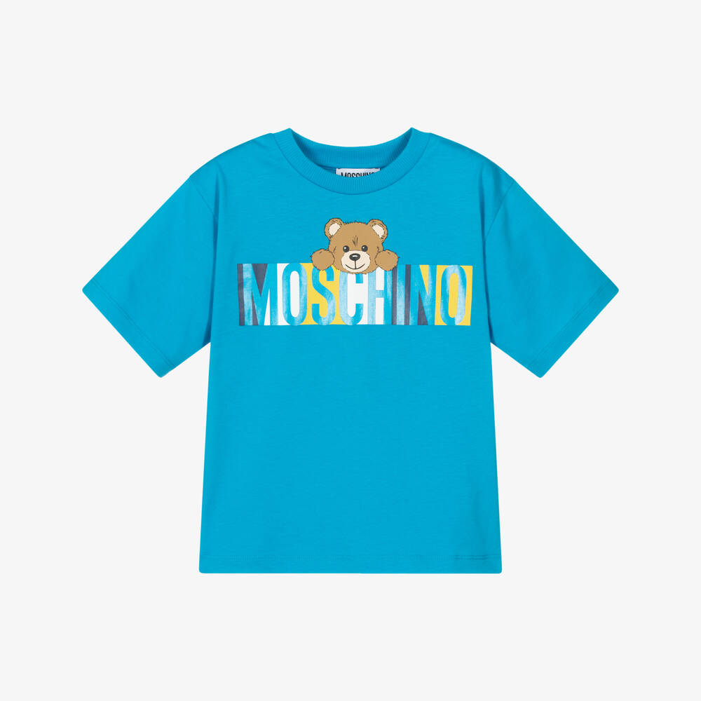 Boys & Girls Blue Printed Logo Cotton T-Shirt