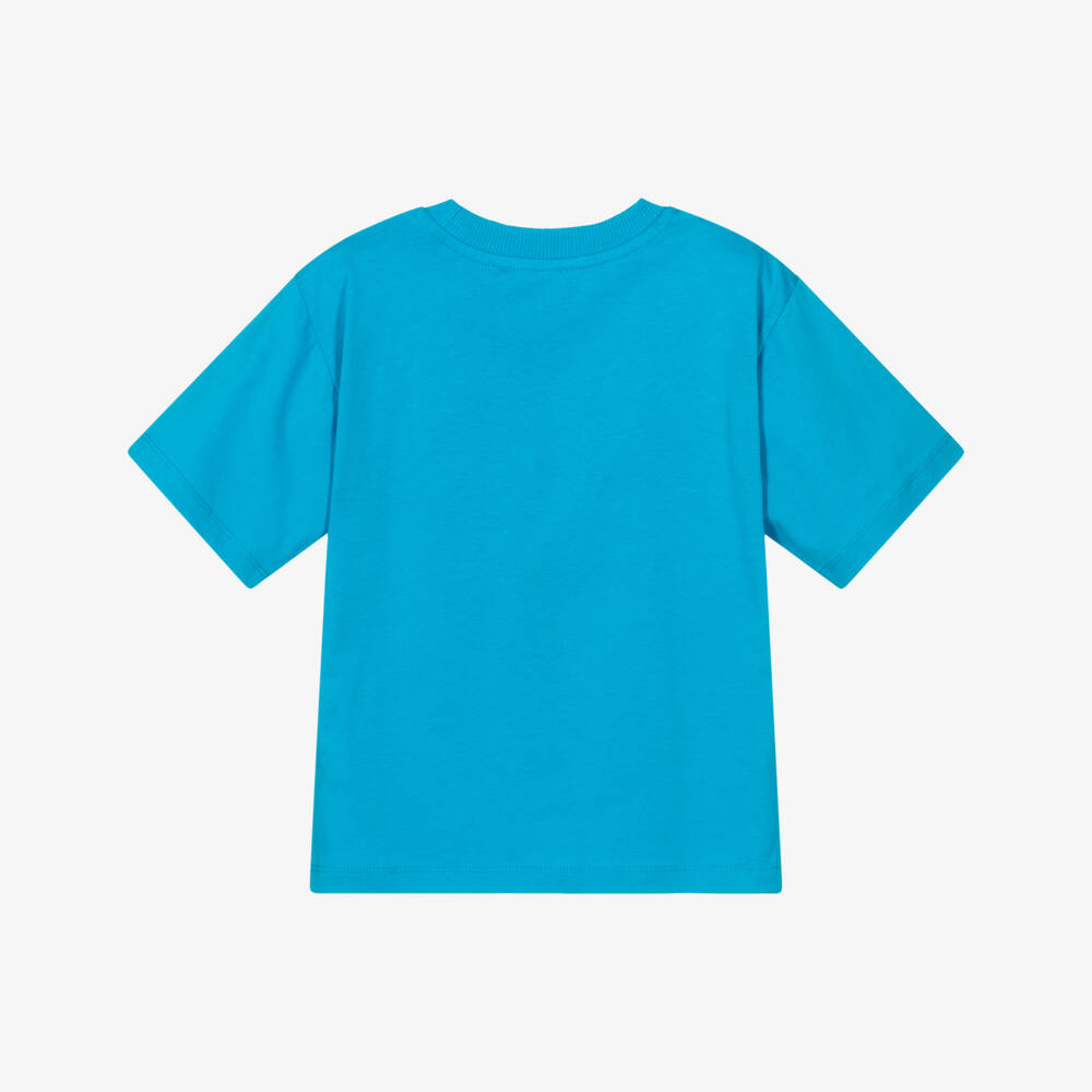Boys & Girls Blue Printed Logo Cotton T-Shirt