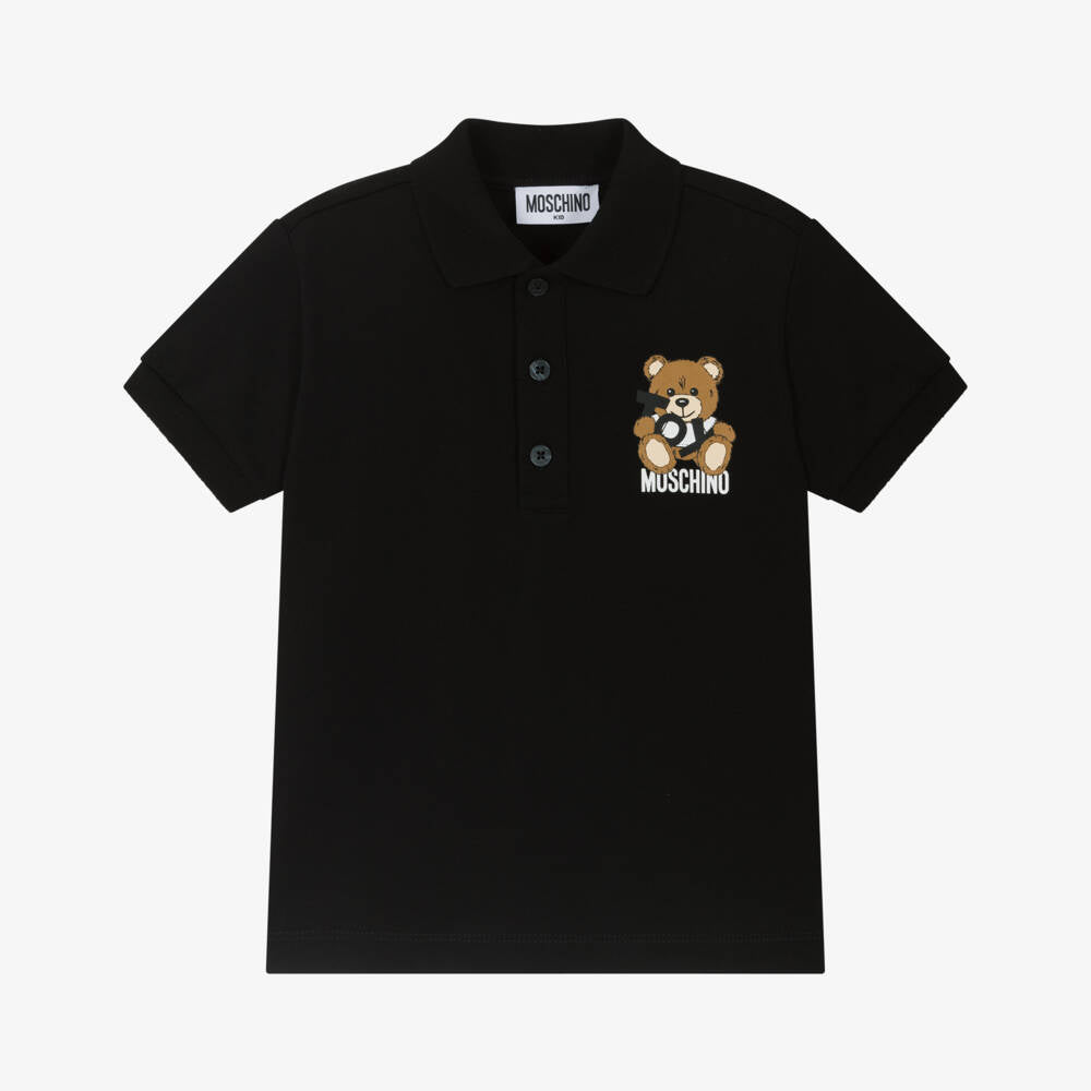 Boys Black Cotton Polo Shirt