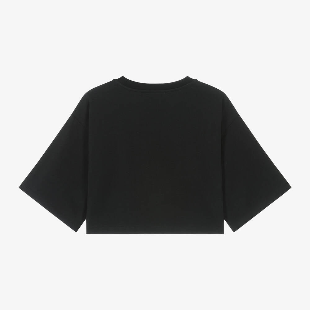Girls Black Logo Cotton T-Shirt