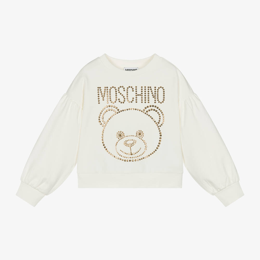 Girls Ivory Teddy Bear Cotton Sweatshirt