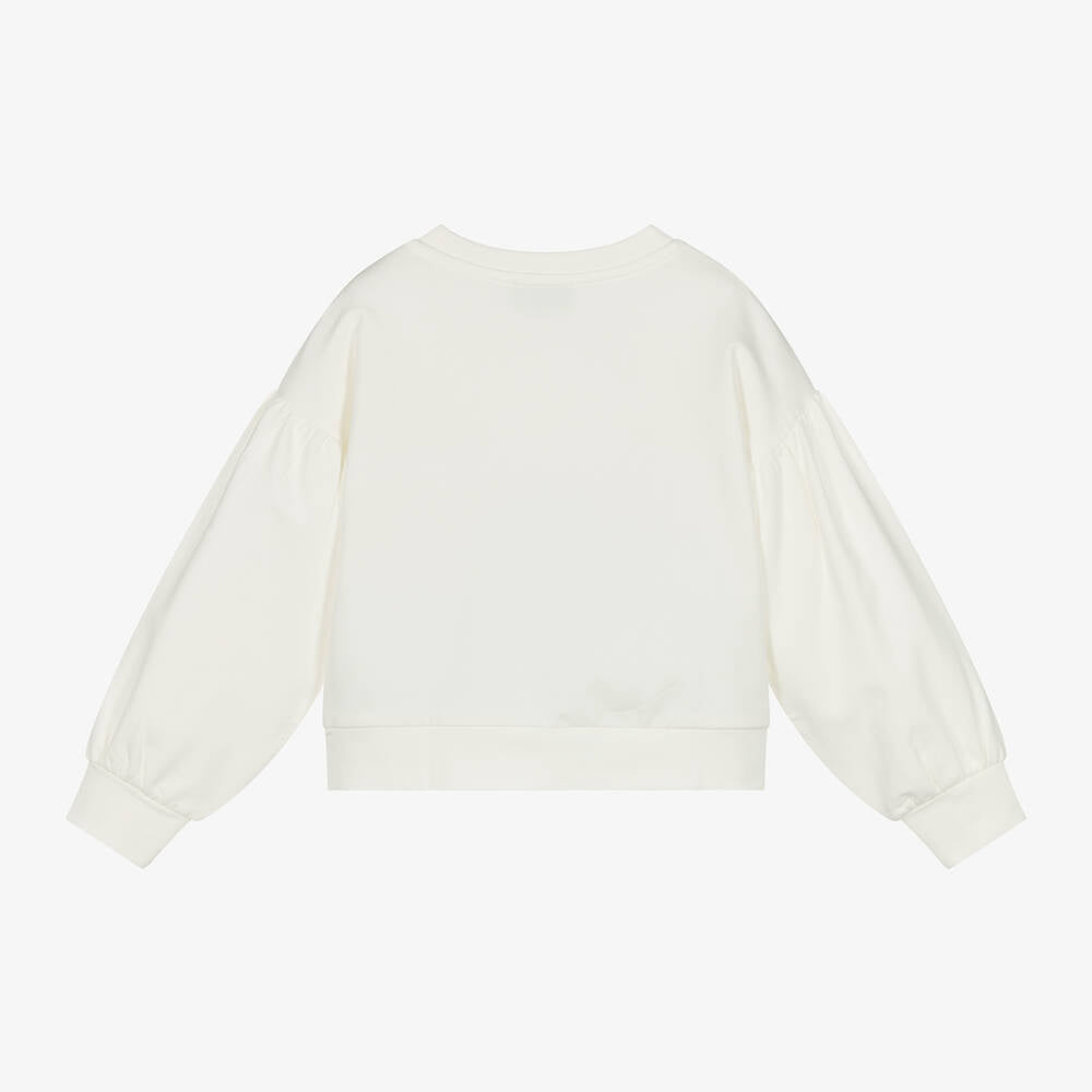 Girls Ivory Teddy Bear Cotton Sweatshirt