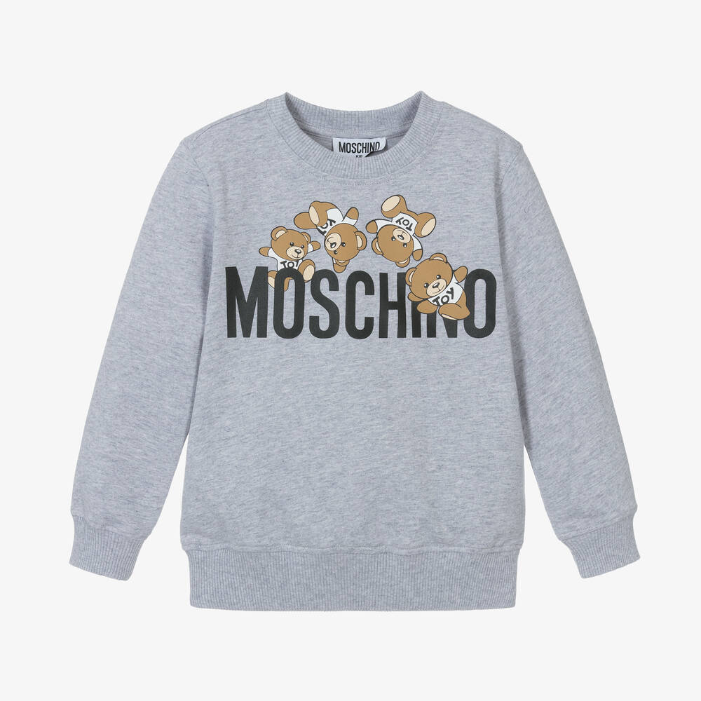 Boys & Girls Grey Teddy Bear Cotton Sweatshirt