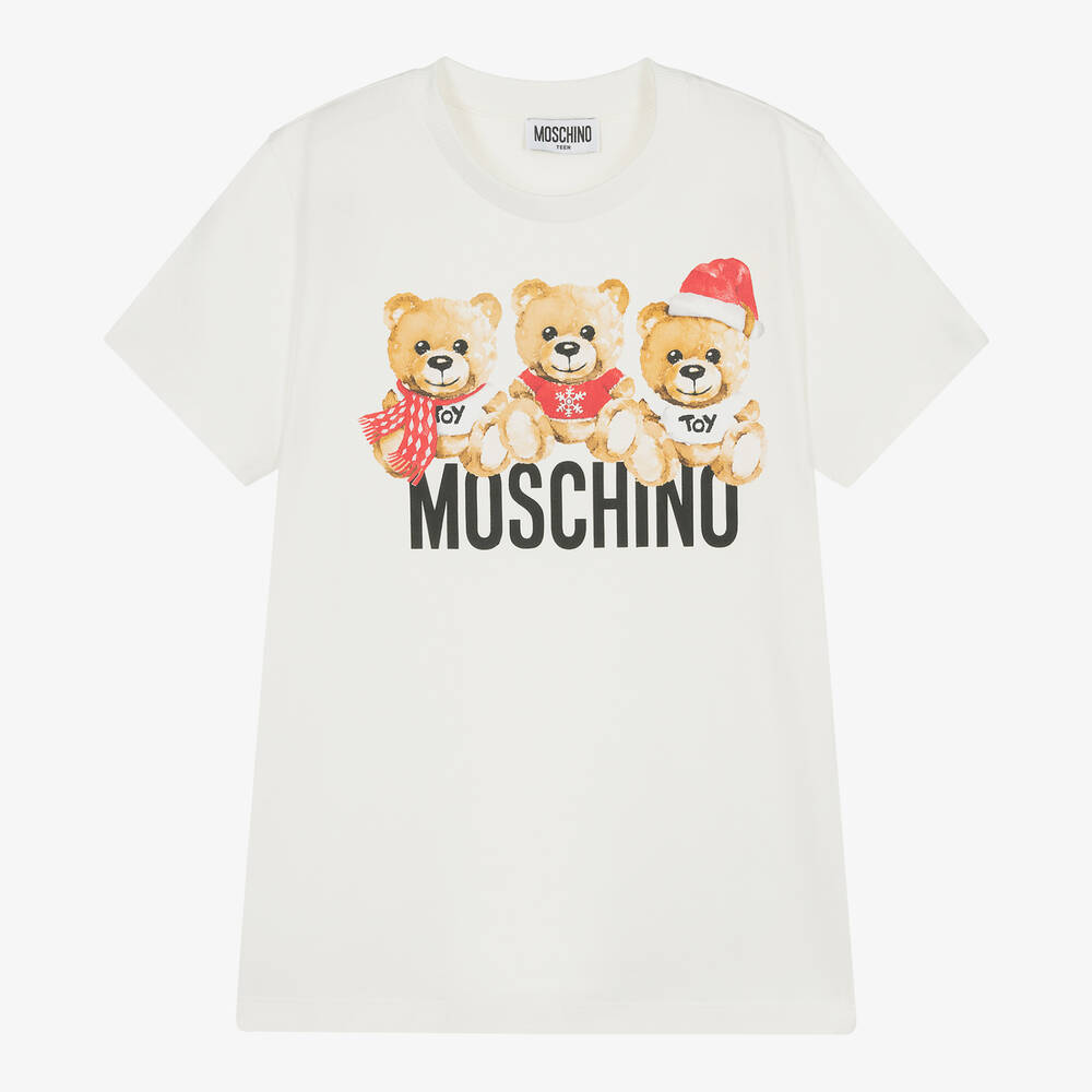 Boys & Girls White Printed Cotton T-Shirt