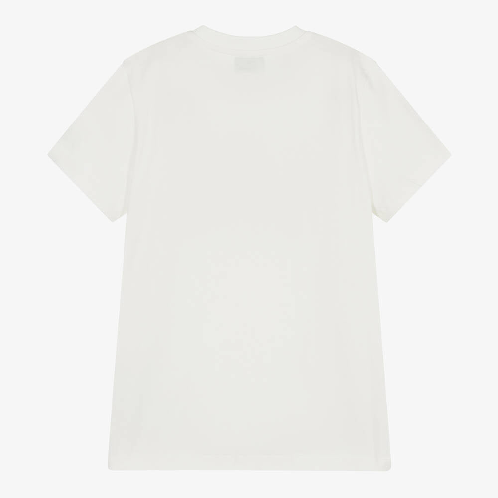 Boys & Girls White Printed Cotton T-Shirt