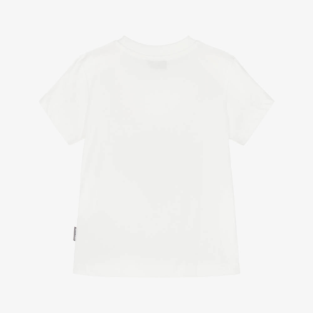 Boys & Girls White Embroidered Bear Patch Cotton T-Shirt