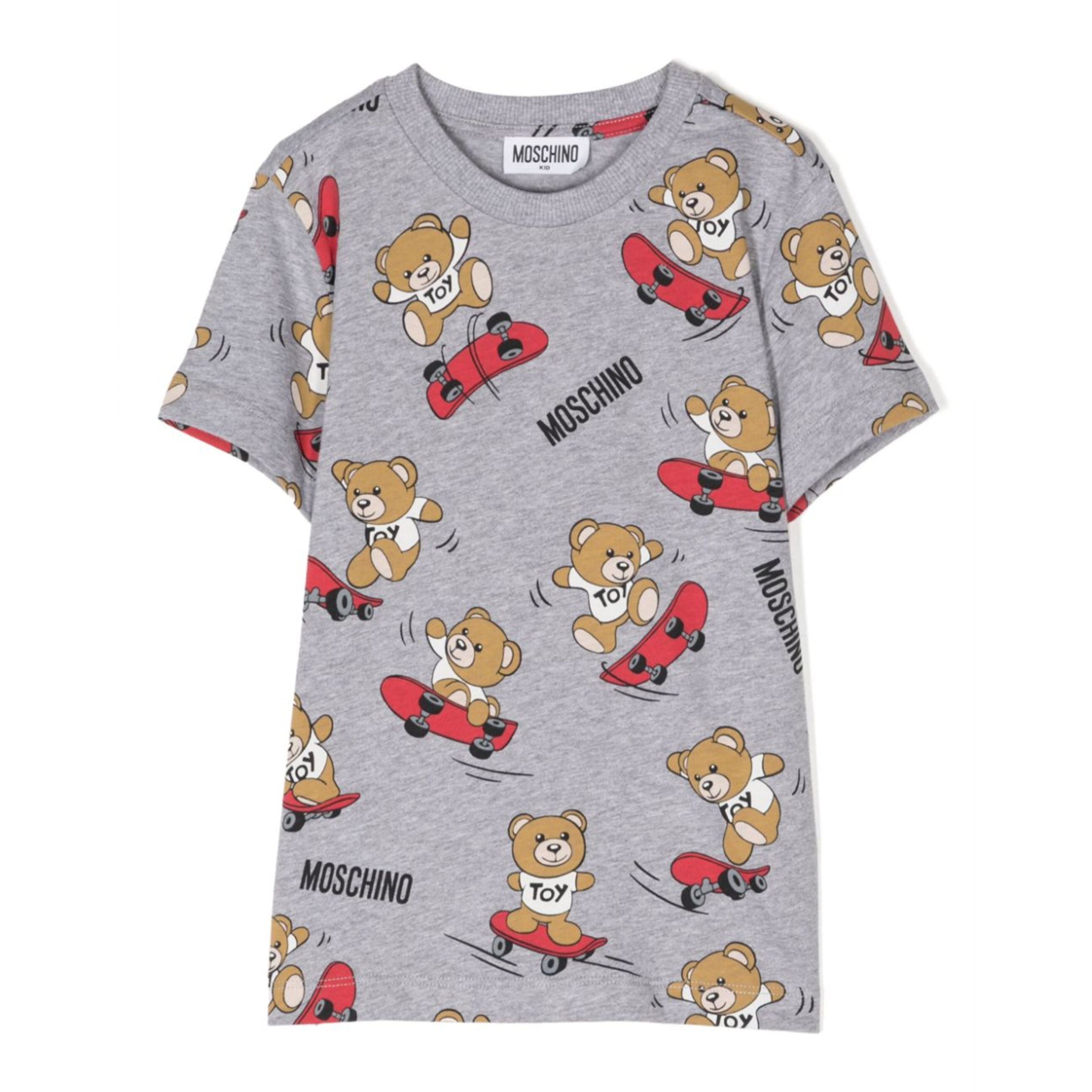 Boys & Girls Grey Printed Cotton T-Shirt