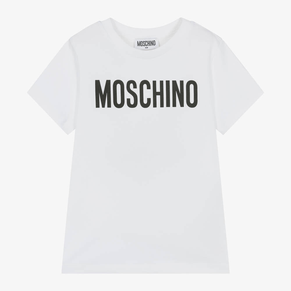 Boys & Girls White Printed Logo Cotton T-Shirt