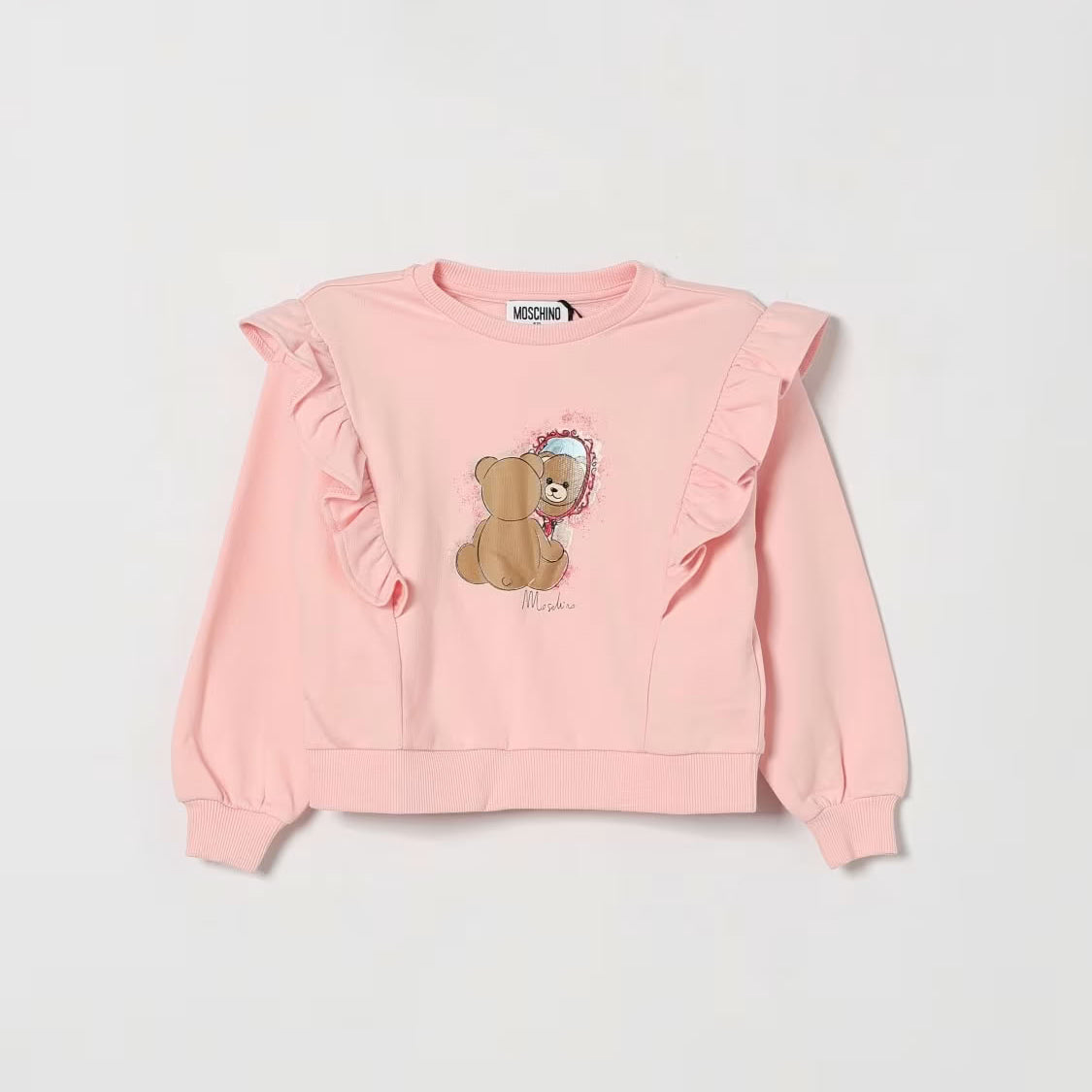 Girls Pink Bear Printed Cotton Sweatshirt
