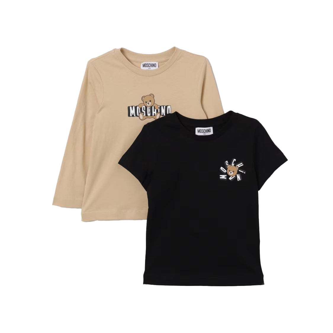 Boys & Girls Beige & Black Cotton T-Shirt Set