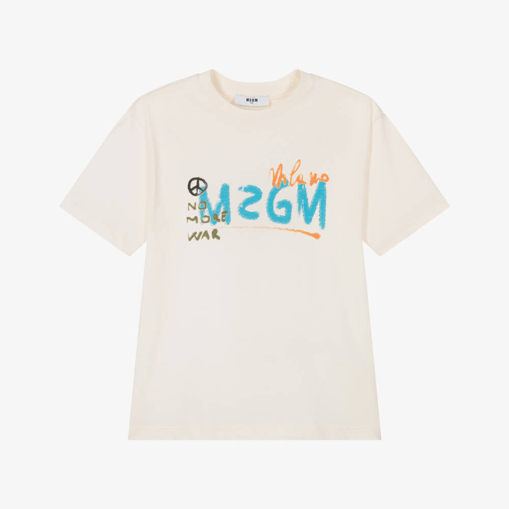 Boys Cream Logo Cotton T-Shirt