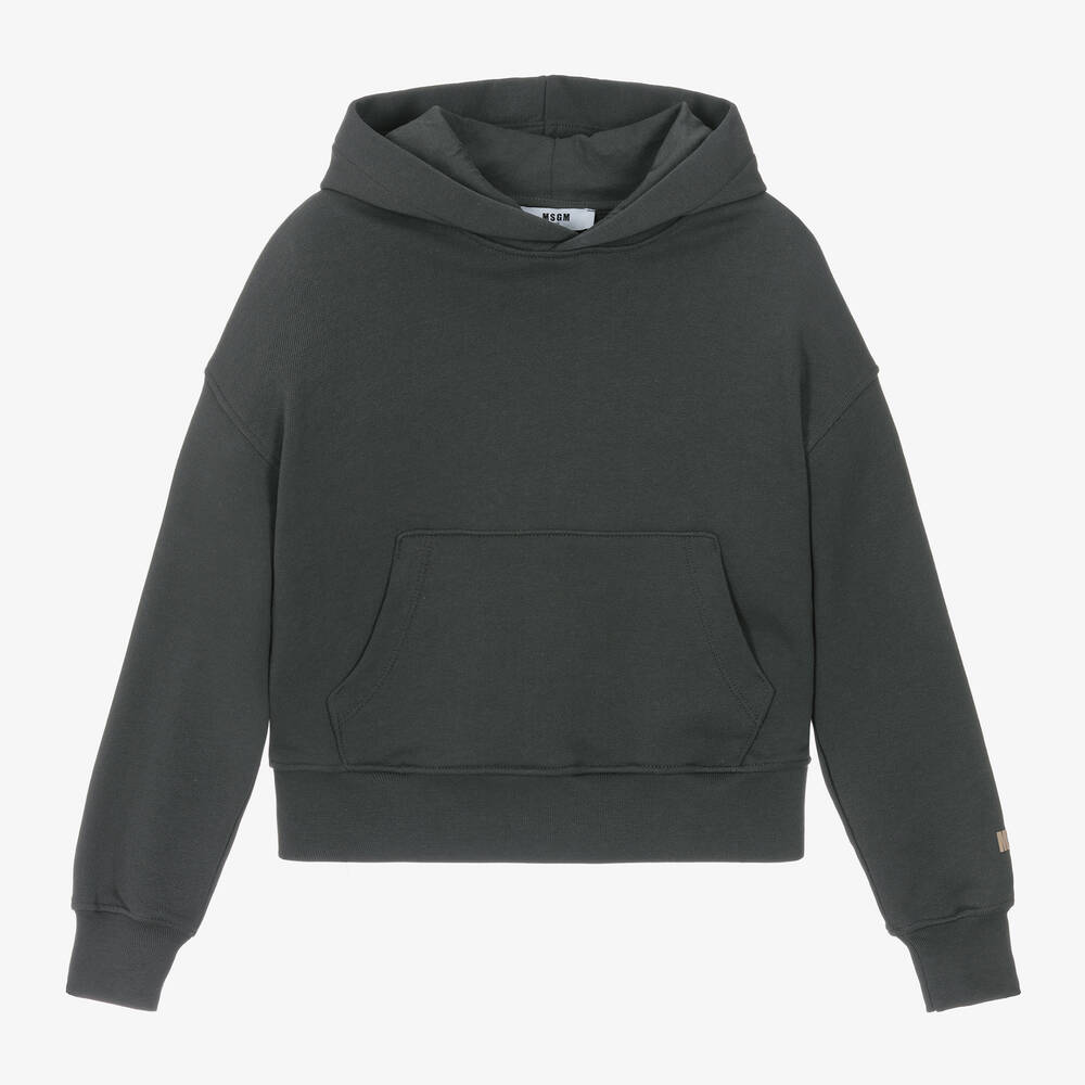 Boys & Girls Dark Grey Hooded Cotton Sweatshirt