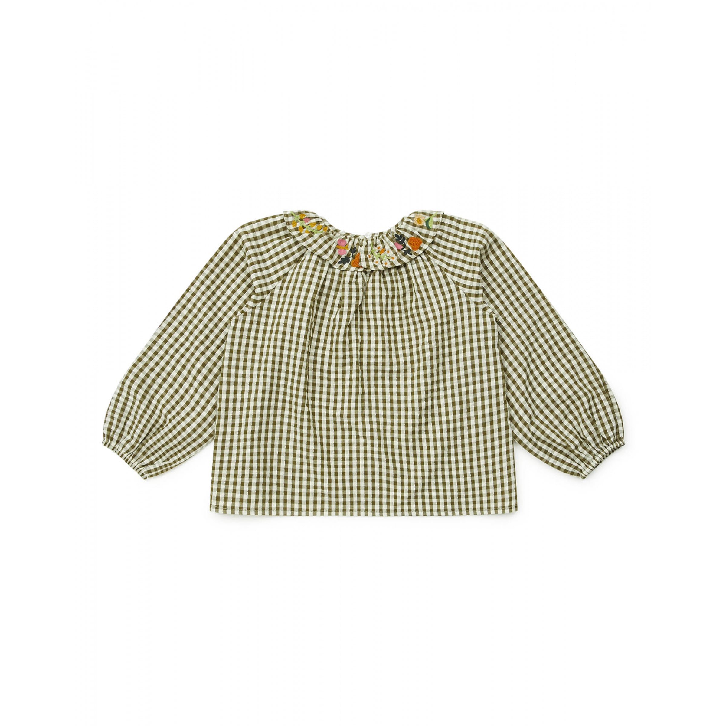 Girls Green Check Embroidered Cotton Top
