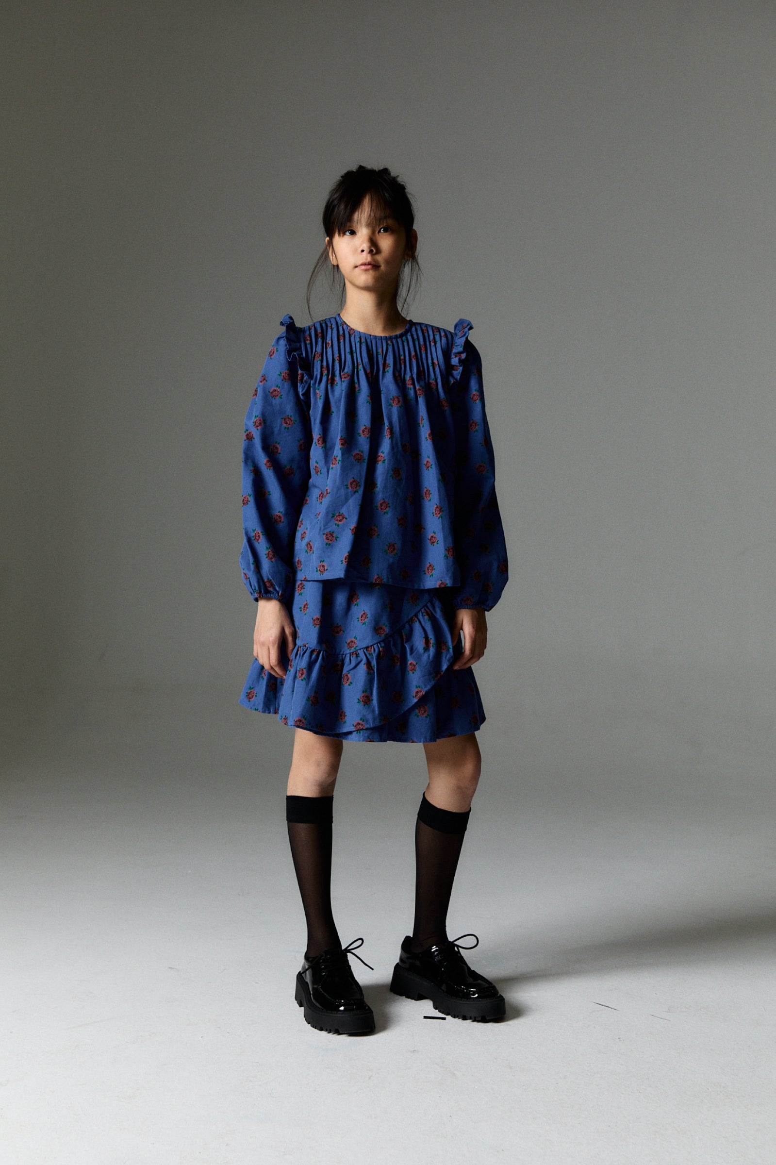 Girls Blue Floral Cotton Skirt