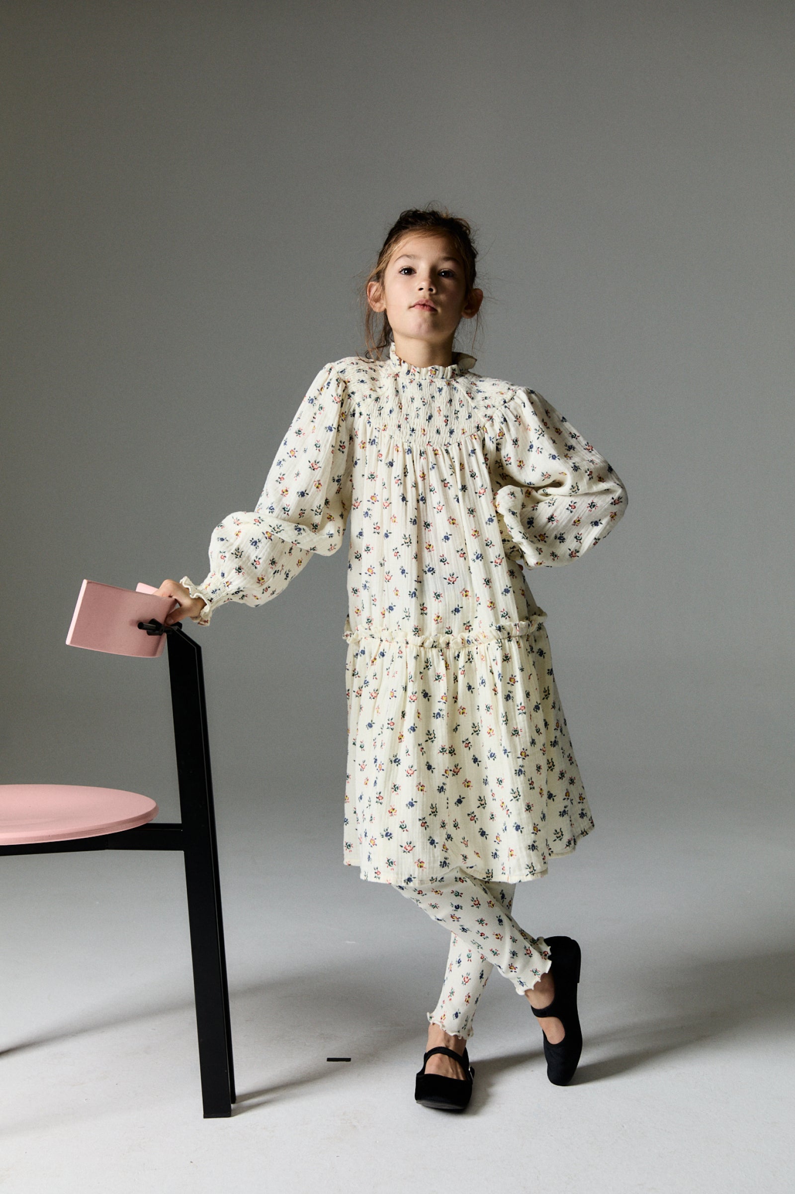 Girls Cream Floral Cotton Dress