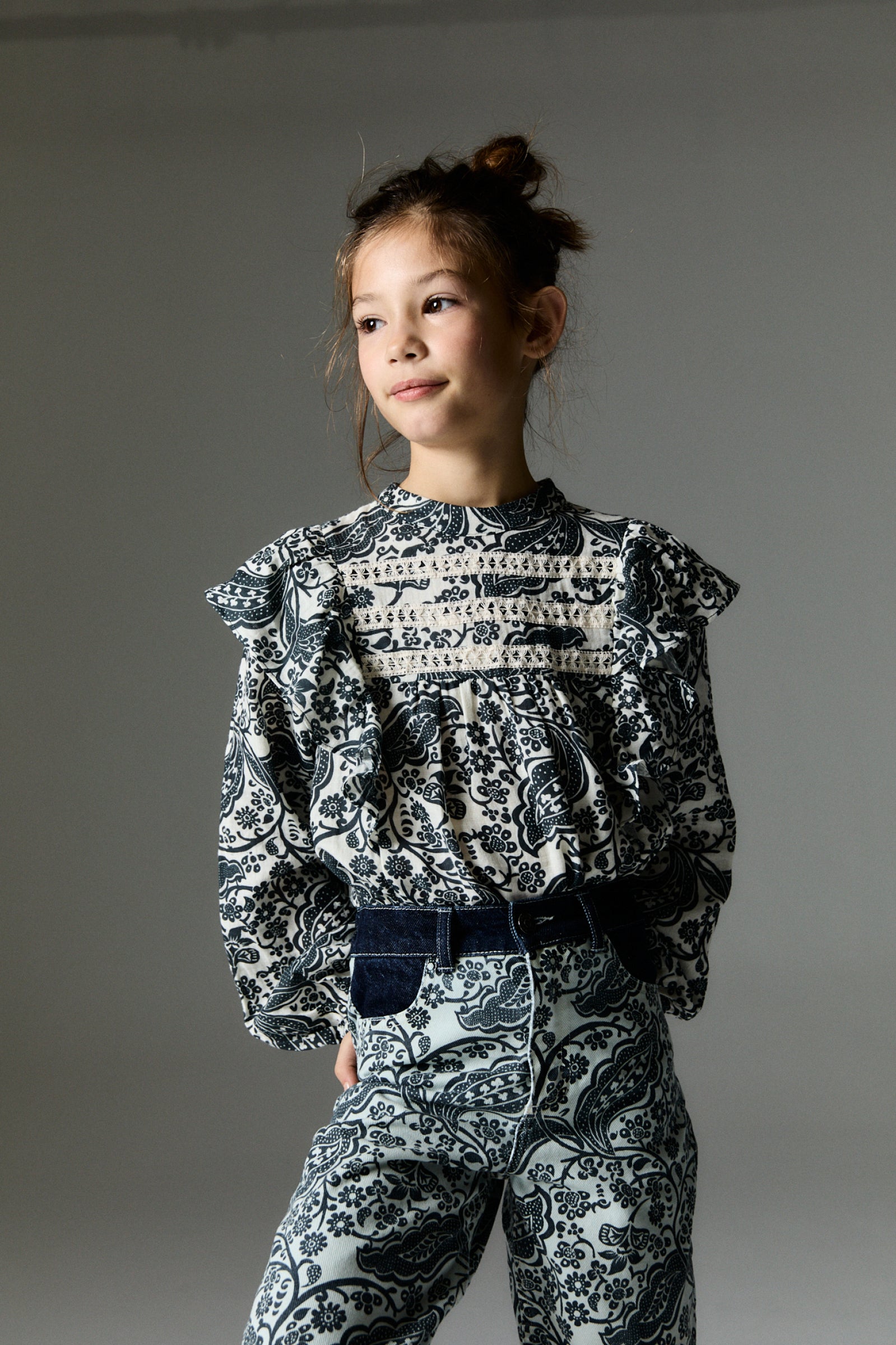 Girls Navy Ruffled Cotton Top