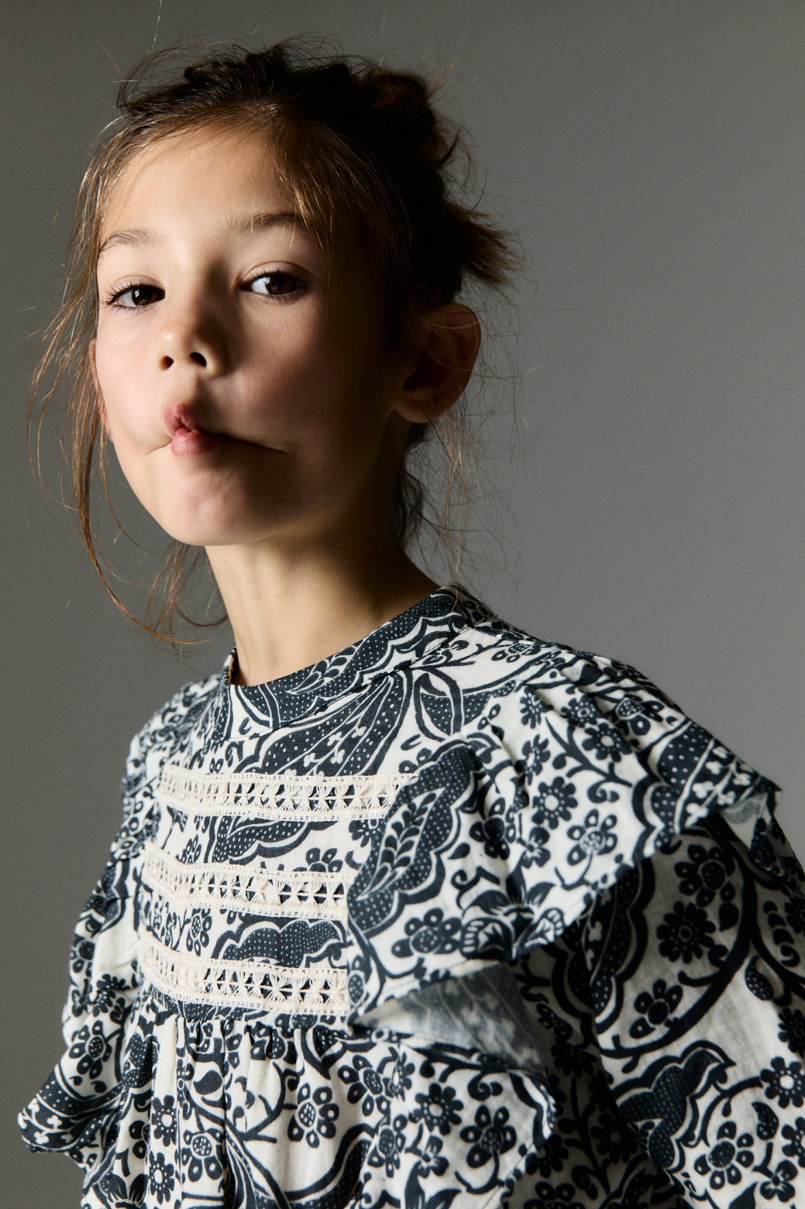 Girls Navy Ruffled Cotton Top