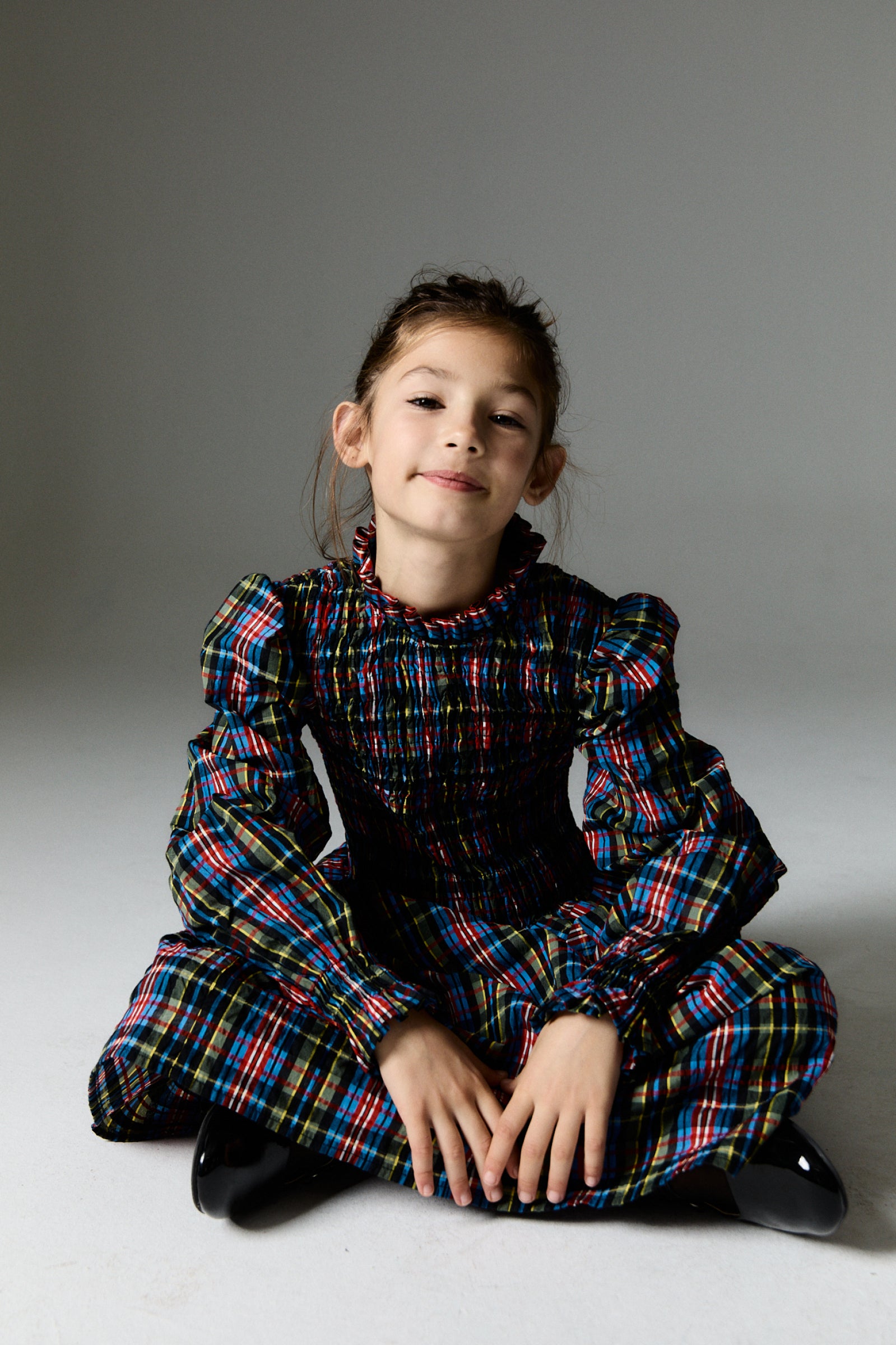 Girls Multicolor Check Dress