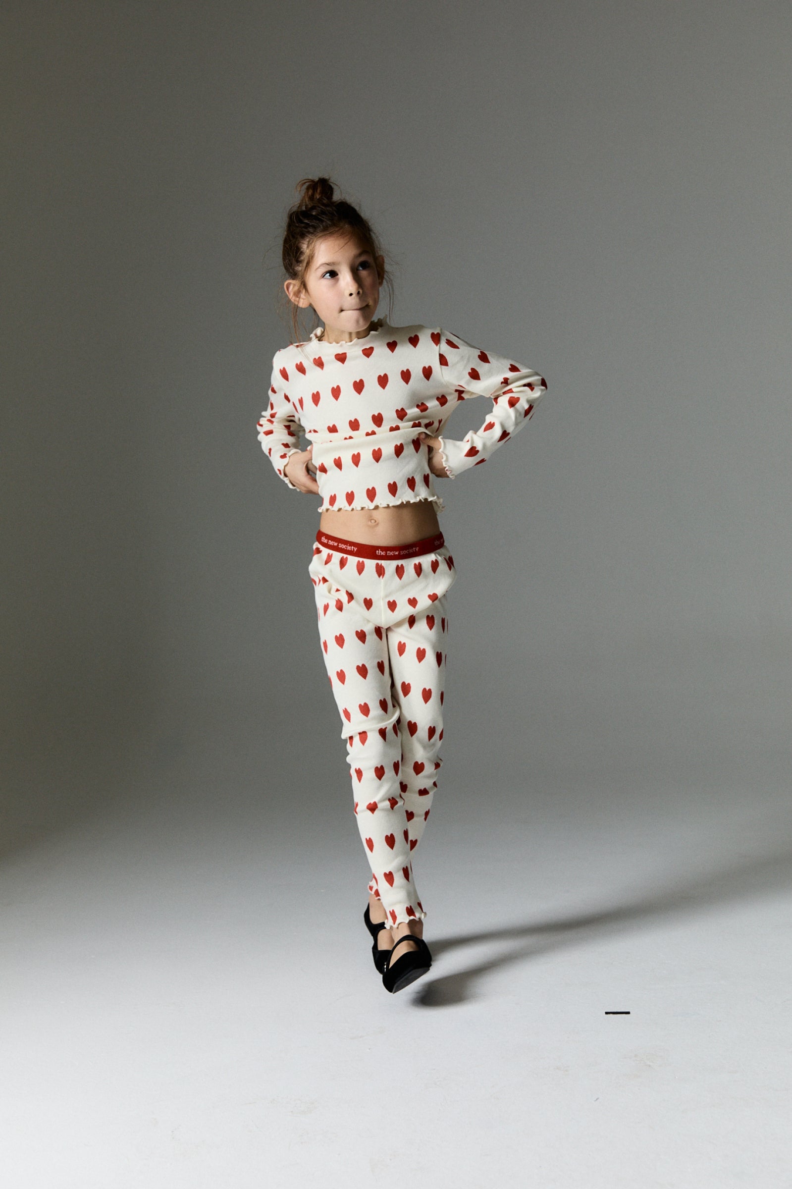 Girls White Heart Cotton Leggings