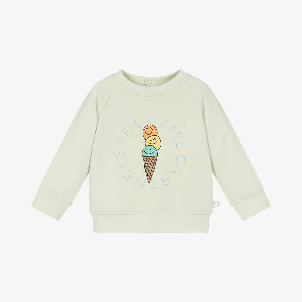 Baby Boys & Girls Light Green Icecream Printed Cotton Sweatshirt