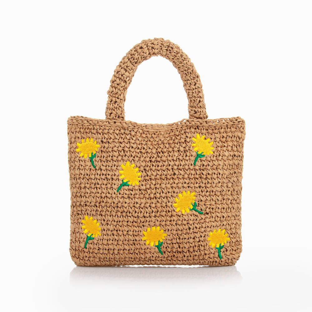 Girls Beige Straw Sunflower Bag