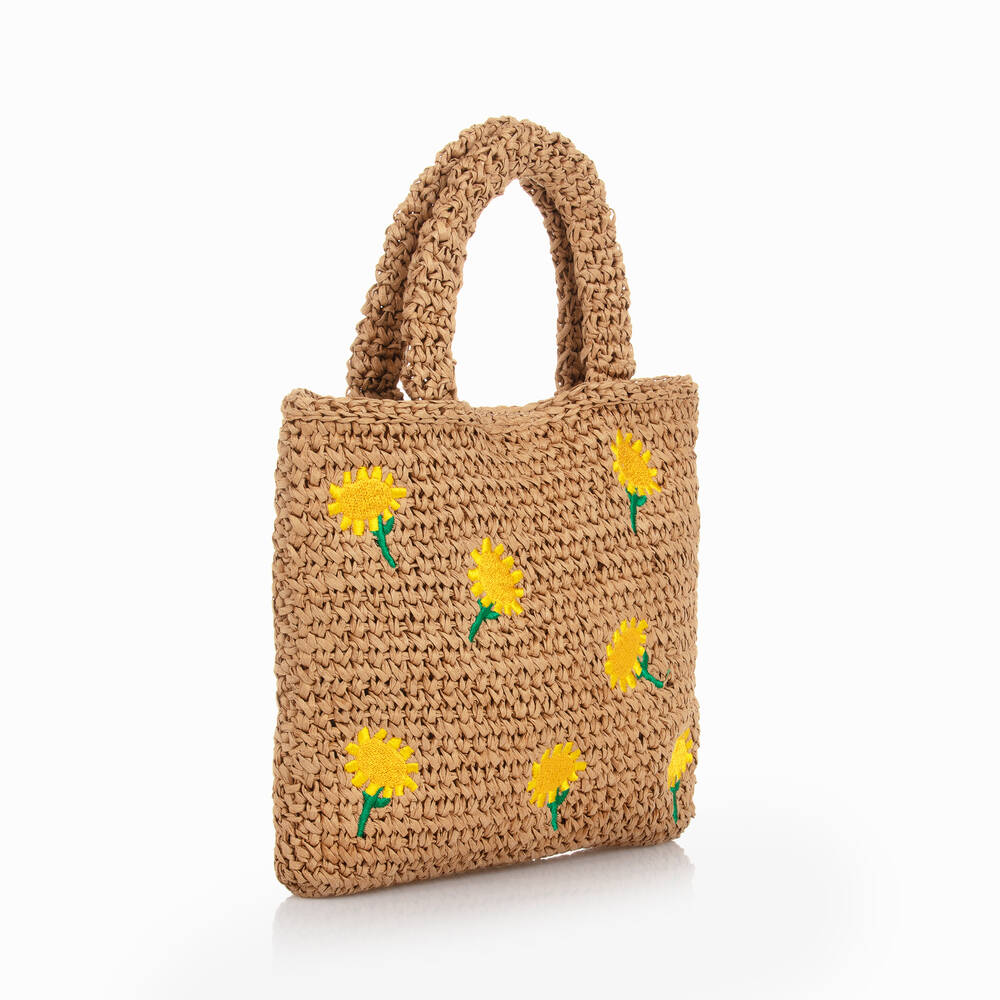 Girls Beige Straw Sunflower Bag