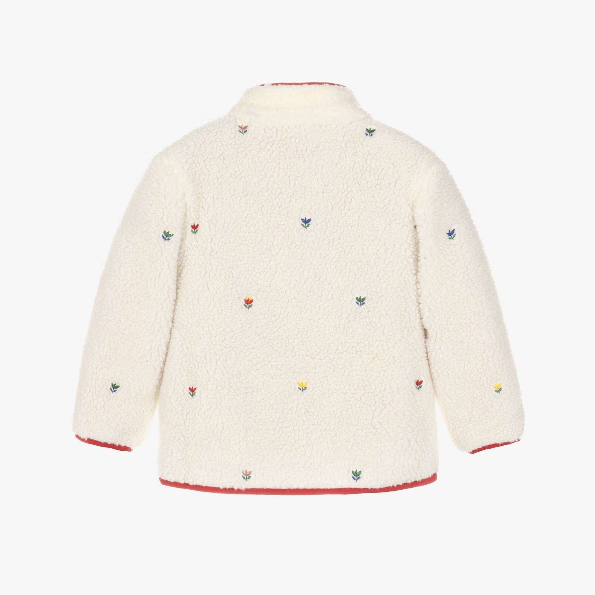 Girls White Embroidered Sherpa Fleece Jacket