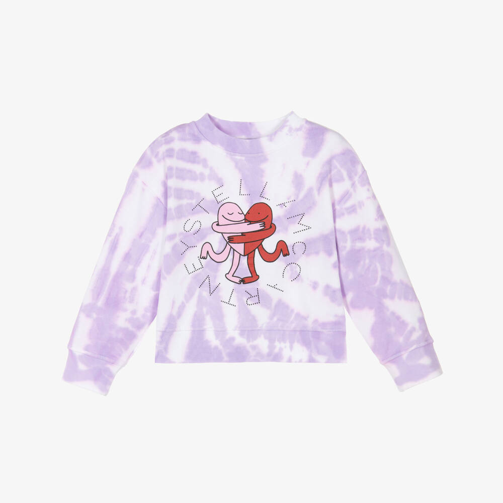 Girls Purple Tie-Dye Printed Cotton Sweatshirt