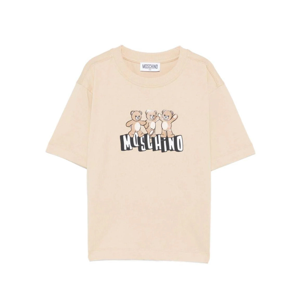 Boys & Girls Beige Bear Printed Cotton T-Shirt