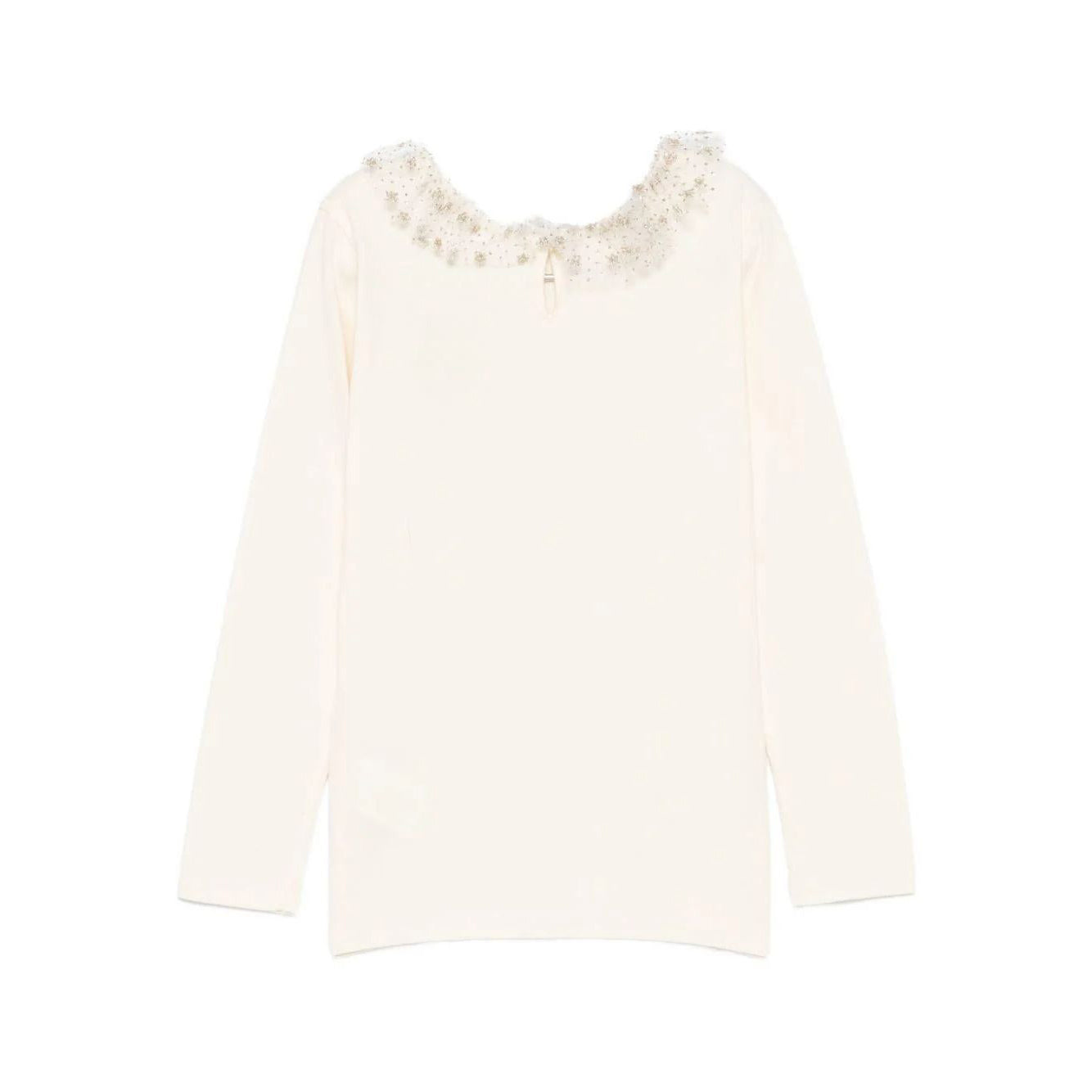 Girls White Ruffled Cotton T-Shirt