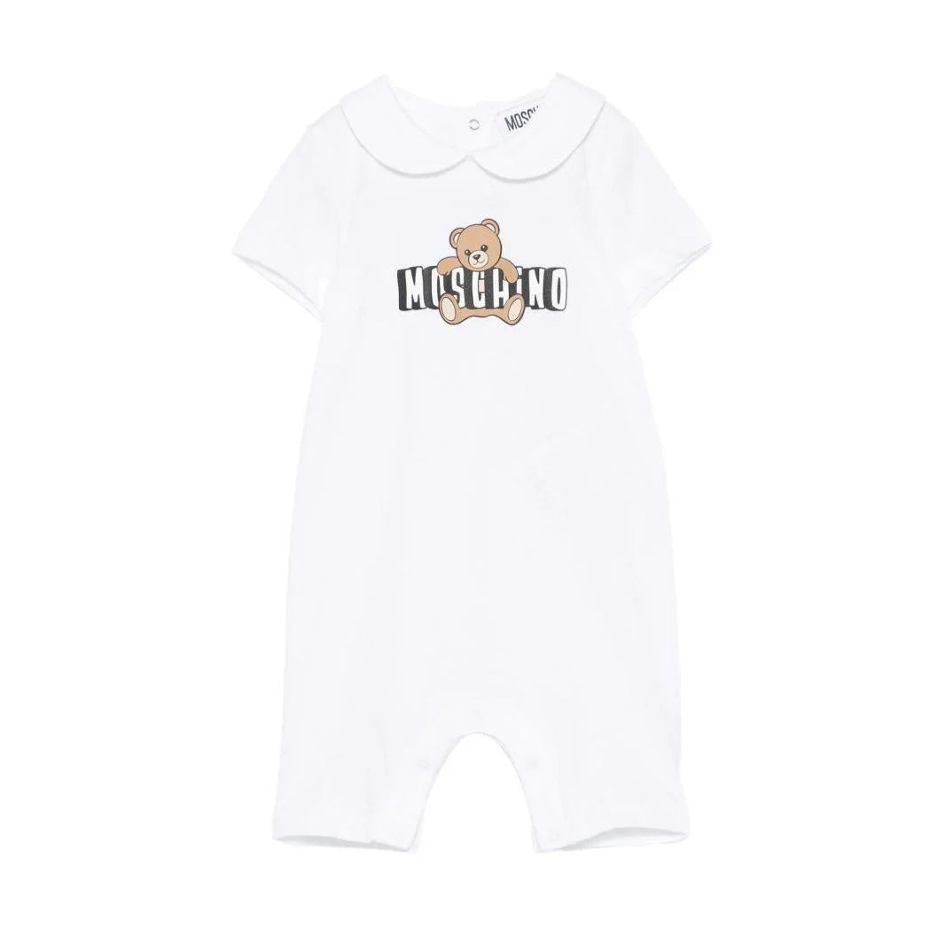 Baby Boys & Girls White Bear Printed Cotton Babysuit