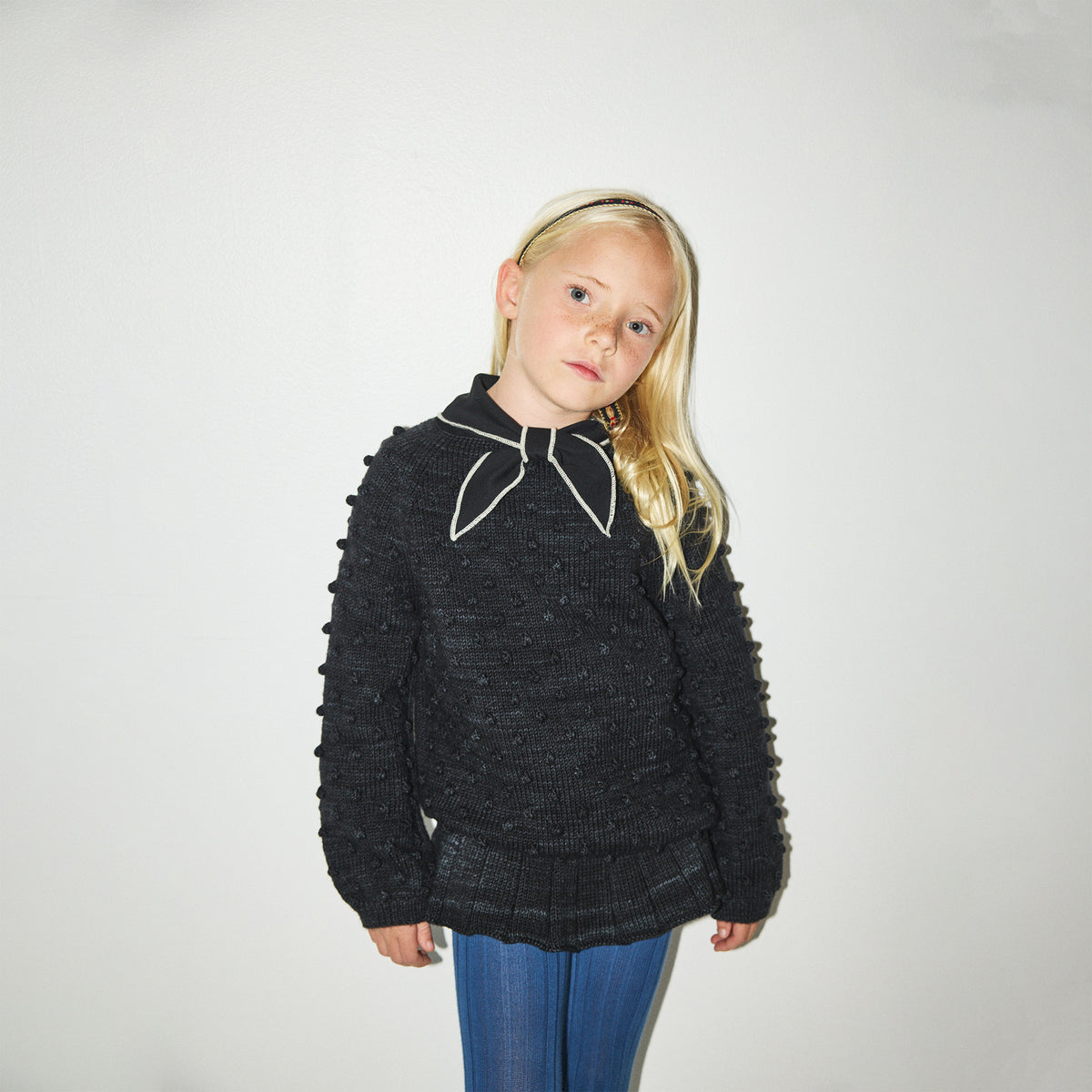 Chandail en laine noir Popcorn pour garçons et filles