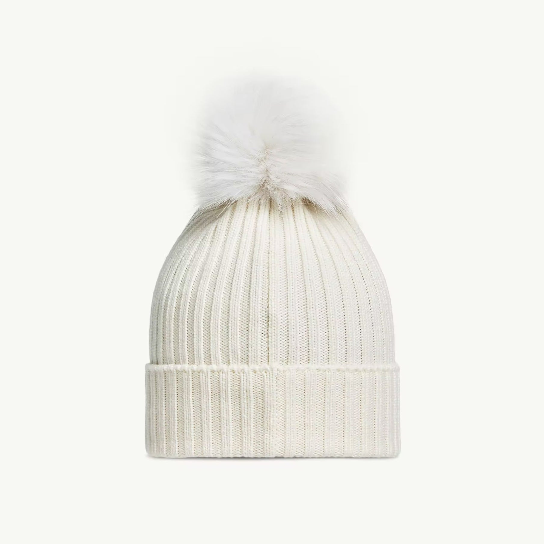 Girls White Wool Pom-Pom Hat