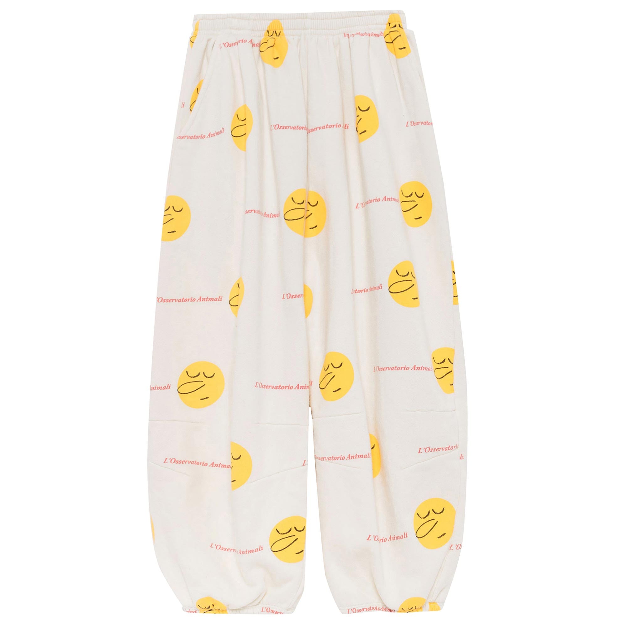 Girls White Cotton Pants With Yellow Face Printed