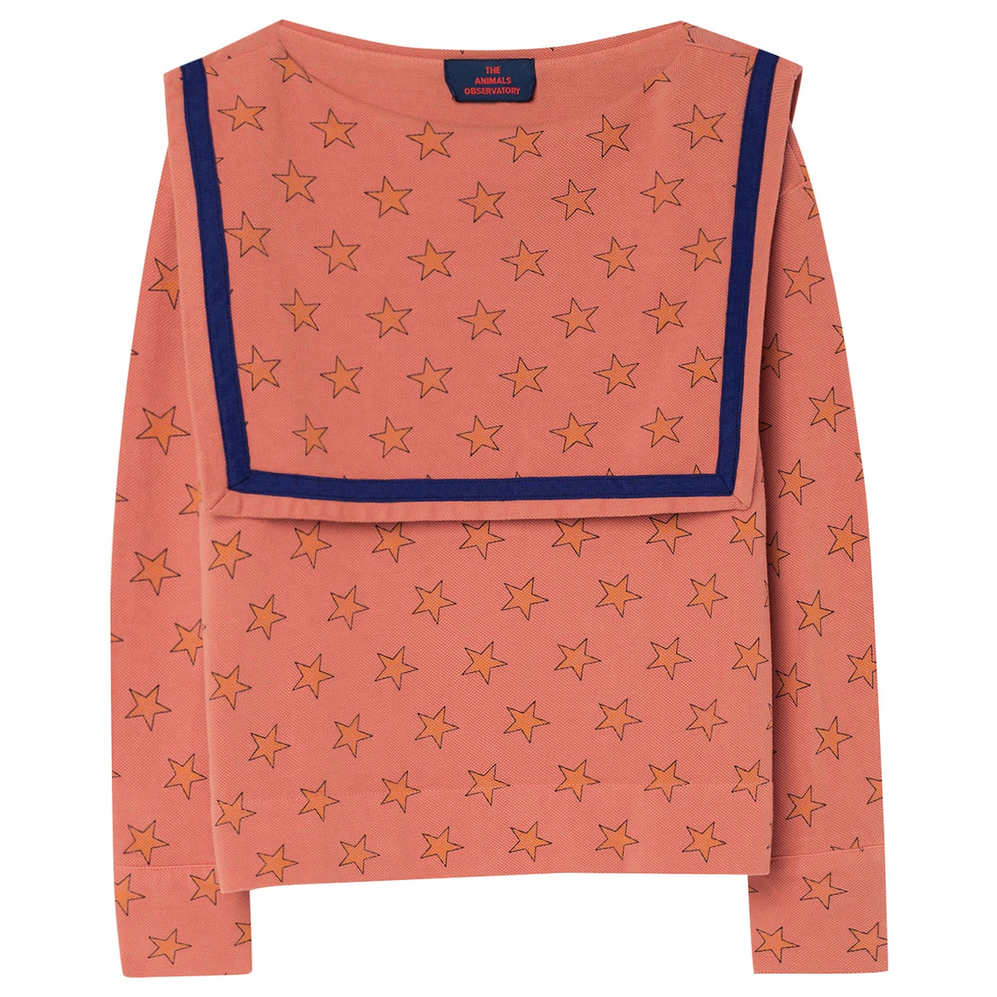 Girls Deep Orange Stars Printed Cotton Shirt
