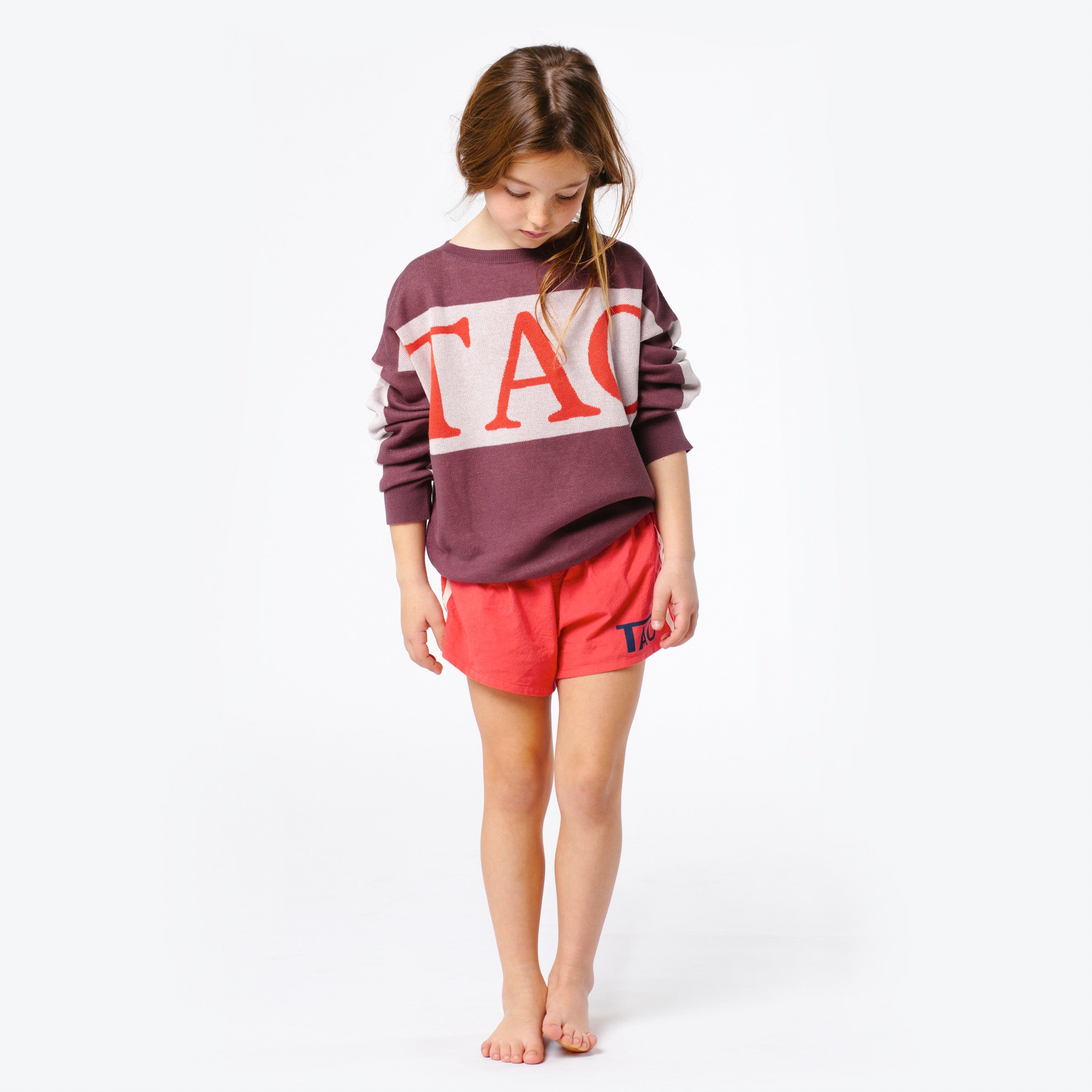 Girls Maroon Logo Cotton Knitted Sweater
