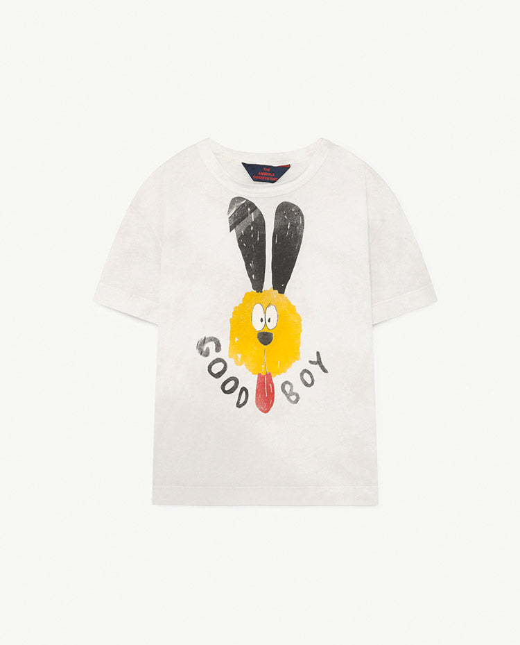 Boys & Girls White Dog Print Cotton T-Shirt
