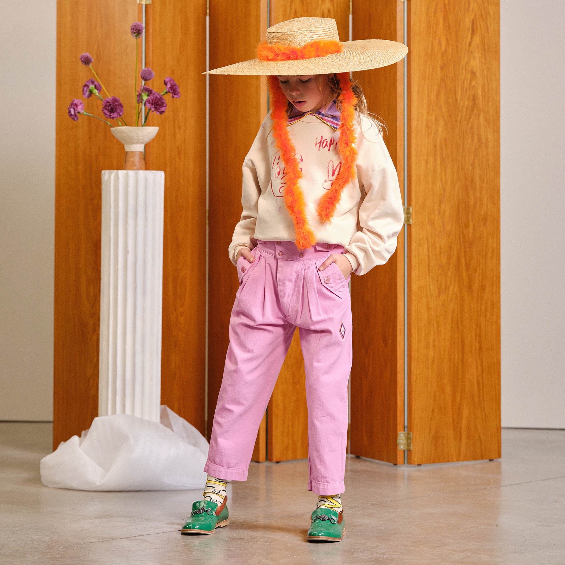 Boys & Girls Pink Happy Print Cotton Sweatshirt