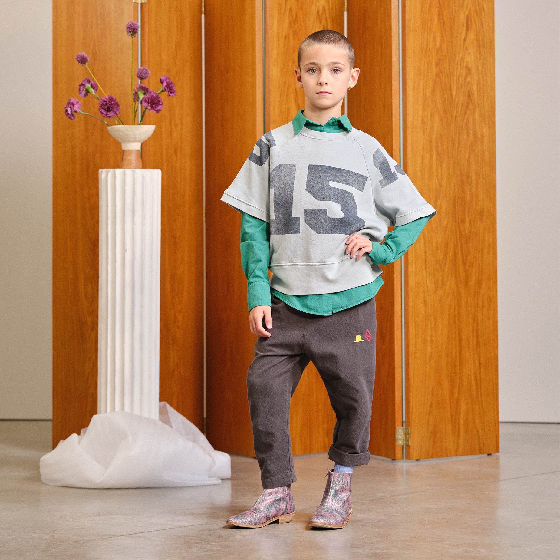 Boys & Girls Grey Hat Cotton Trousers