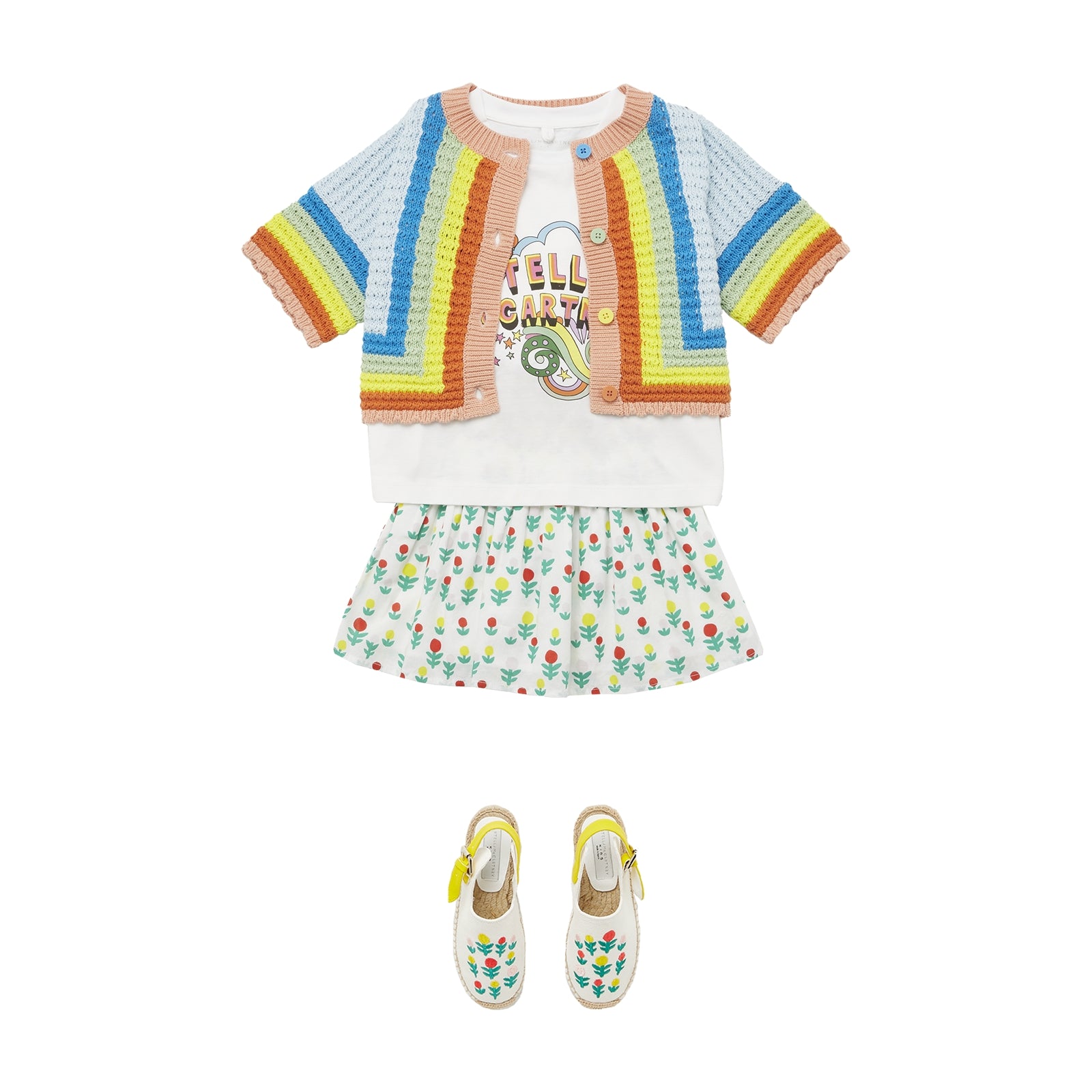 Girls White Floral Cotton Skirt