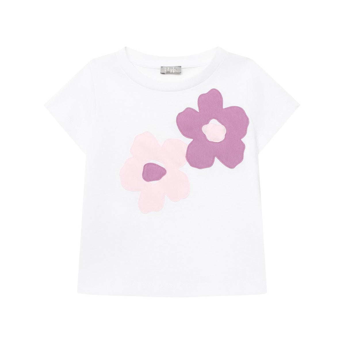 Girls White Printed Cotton T-Shirt