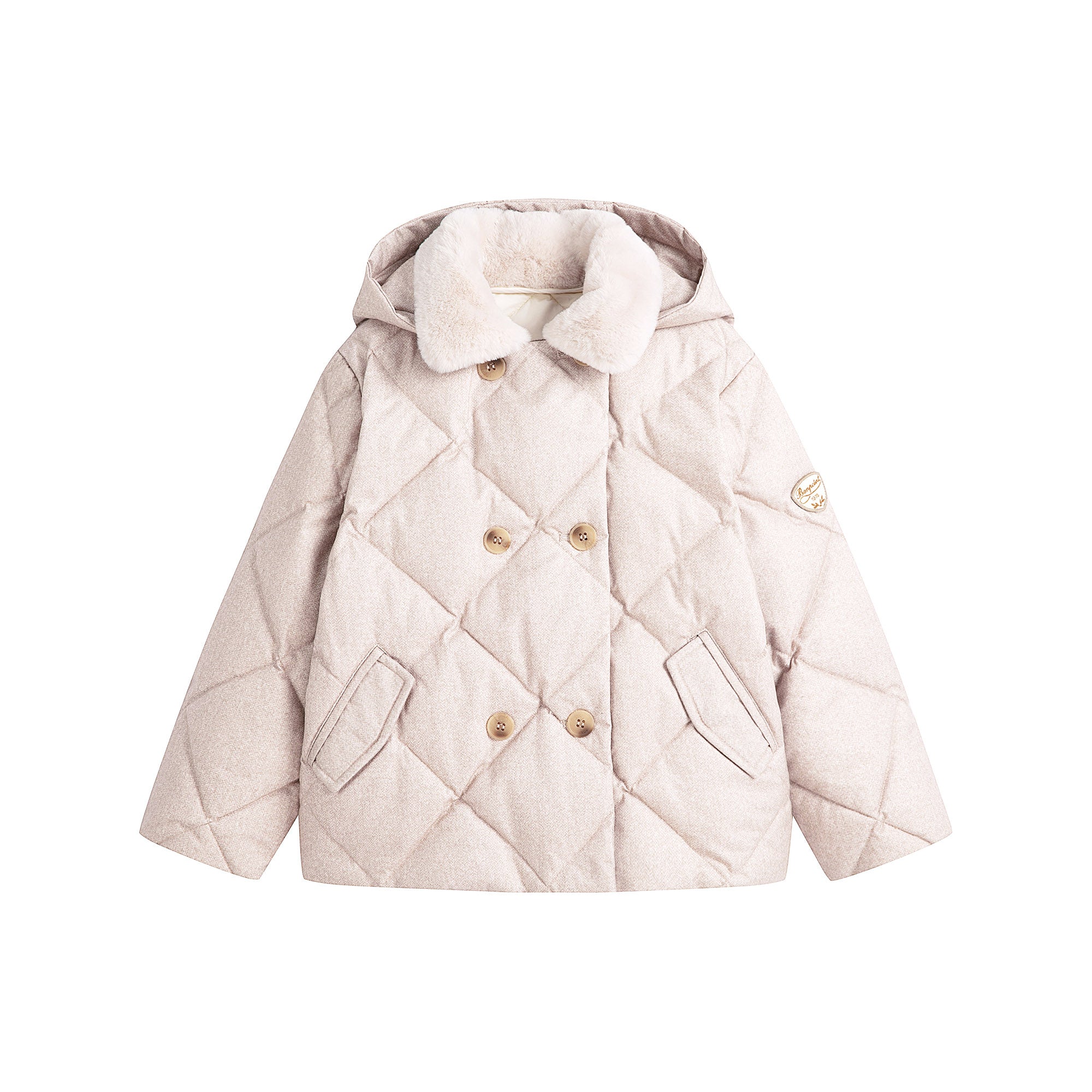 Girls Beige Padded Down Jacket